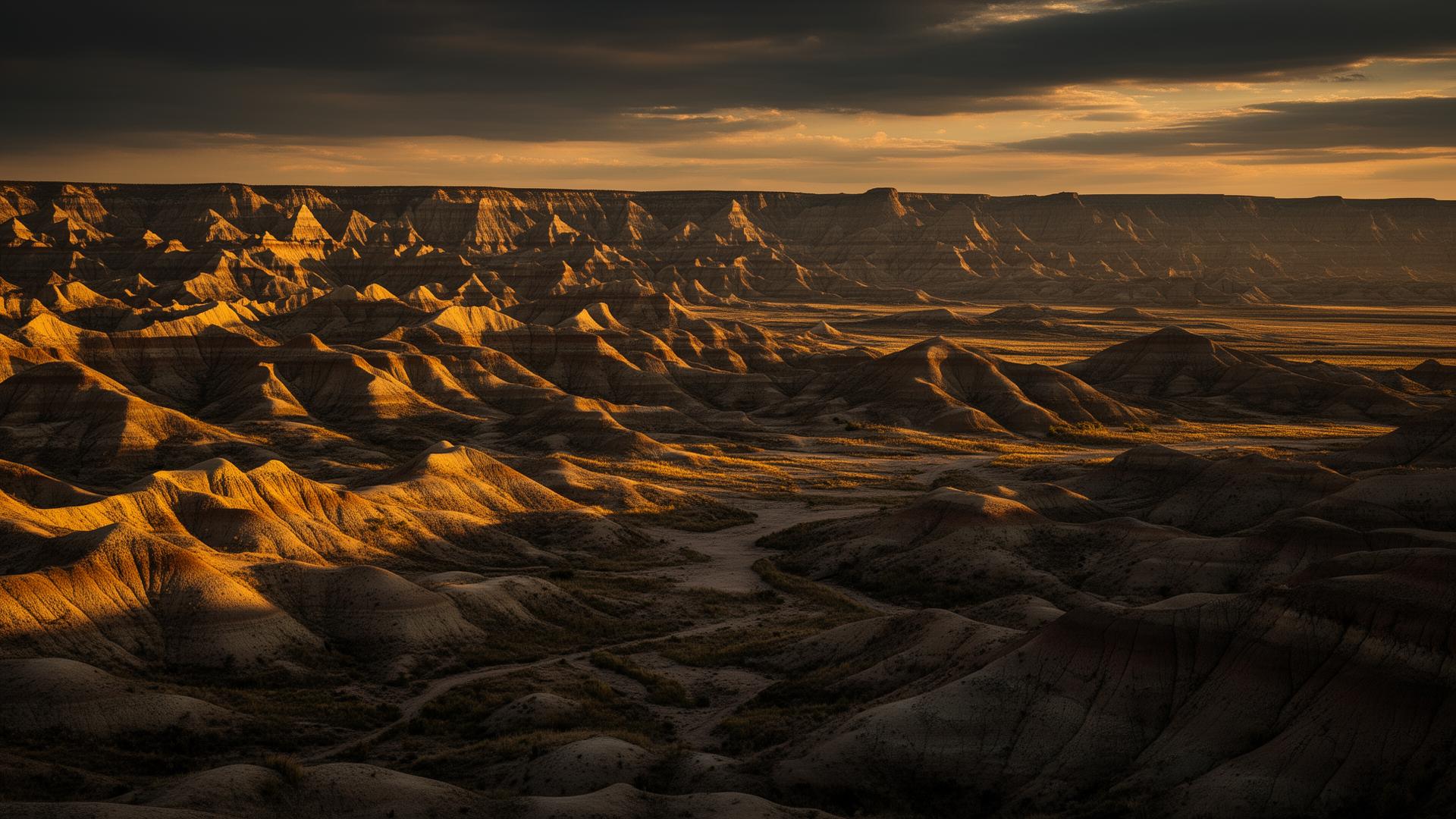 Badlands landscape at golden hour